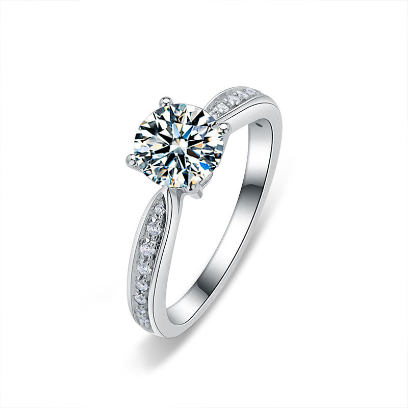 925 Silver Crown & U-Shaped Ring with 1ct Moissanite Rhodium Plated Women's Jewelry Size 5-8