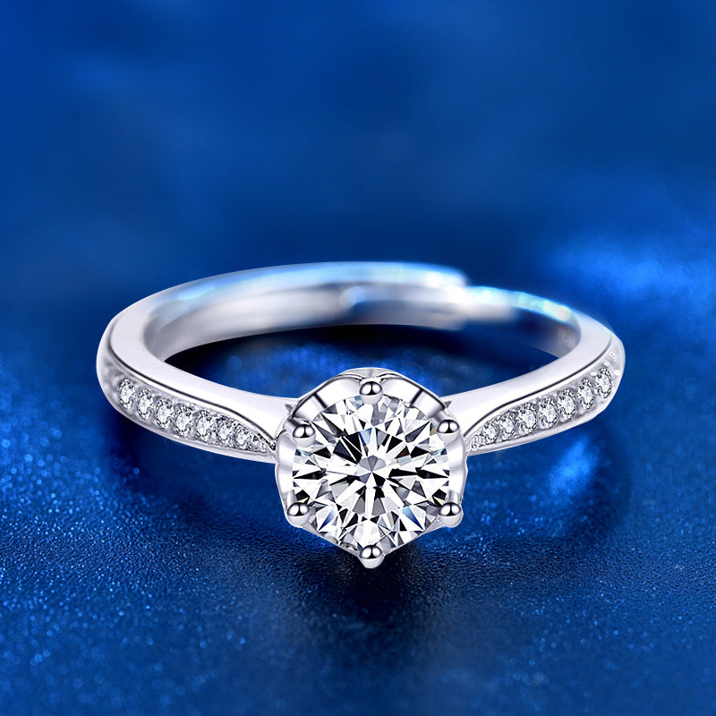 925 Silver Floral Adjustable Ring with 0.5 Carat Moissanite Petal Design Sweet Dainty Jewelry for Women