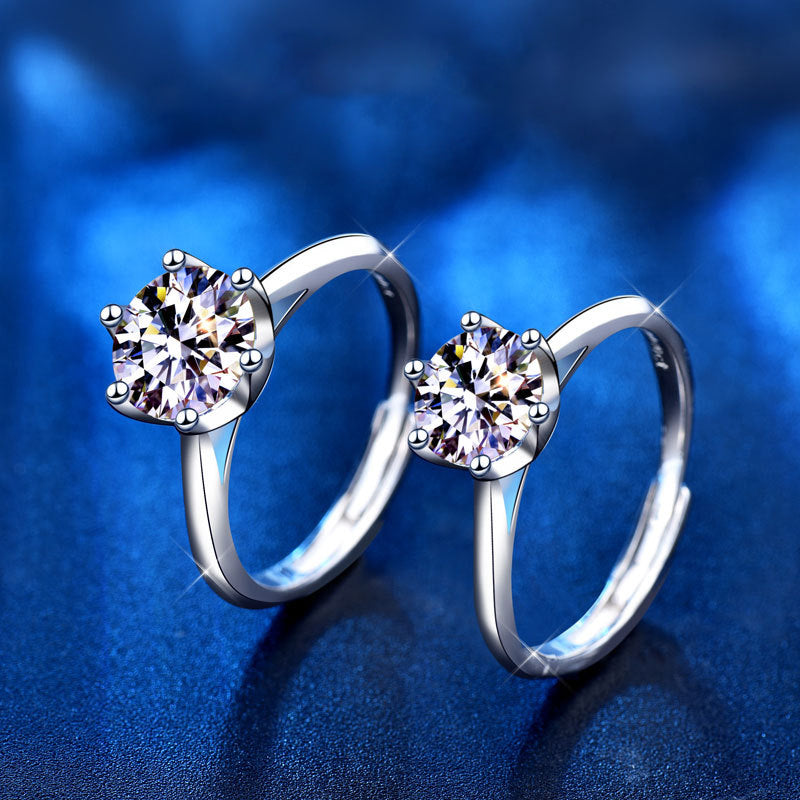 925 Silver Floral Adjustable Ring with 1ct or 2ct D Color Moissanite and Hearts Arrows Zircon White Gold Plated Jewelry for Women