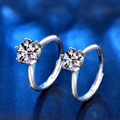 925 Silver Floral Adjustable Ring with 1ct or 2ct D Color Moissanite and Hearts Arrows Zircon White Gold Plated Jewelry for Women