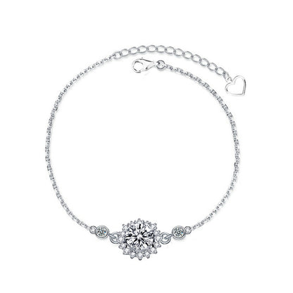 925 Silver Floral Bracelet with 1ct Moissanite Elegant Women's Jewelry White Gold Plated