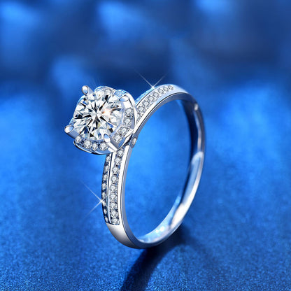 925 Silver Floral Heart Ring with 1ct D Color Moissanite Heavy 0.05um Rhodium Plated Women's Jewelry Size 5-8