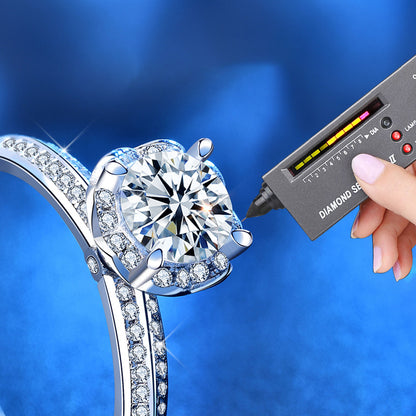 925 Silver Floral Heart Ring with 1ct D Color Moissanite Heavy 0.05um Rhodium Plated Women's Jewelry Size 5-8