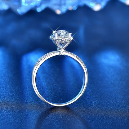 925 Silver Floral Heart Ring with 1ct D Color Moissanite Heavy 0.05um Rhodium Plated Women's Jewelry Size 5-8