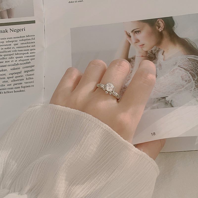 925 Silver Floral Micro Paved Ring with 1 Carat Moissanite Original Design Jewelry for Women Size 5-8 White Gold Plated