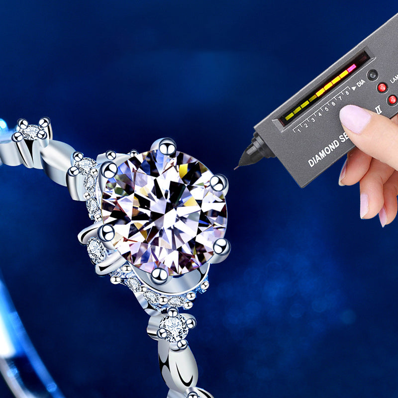 925 Silver Floral Ring with 1ct Moissanite Rhodium Plated Micro-Pavé Women's Elegant Jewelry Size 5-8