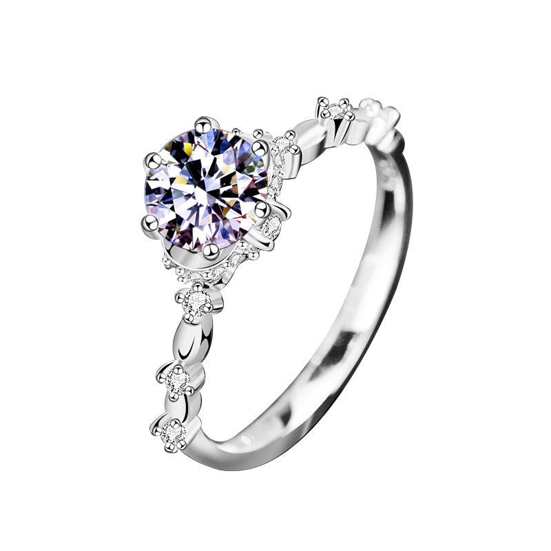 925 Silver Floral Ring with 1ct Moissanite Rhodium Plated Micro-Pavé Women's Elegant Jewelry Size 5-8