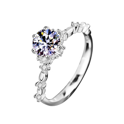 925 Silver Floral Ring with 1ct Moissanite Rhodium Plated Micro-Pavé Women's Elegant Jewelry Size 5-8