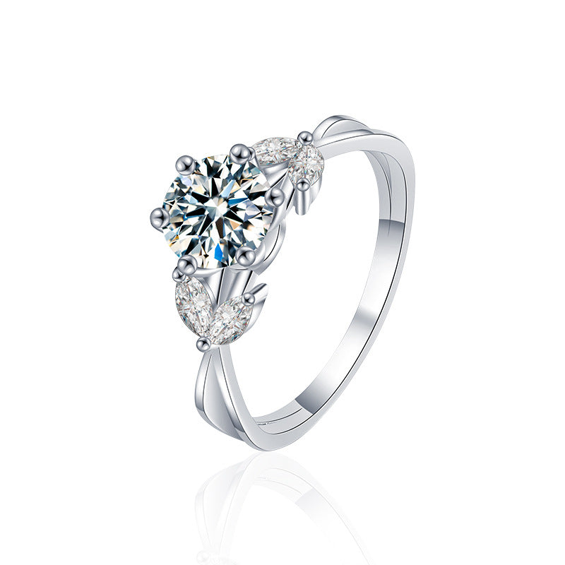 925 Silver Floral Ring with 1ct Moissanite Rhodium Plated Women's Luxury Jewelry Size 5-8