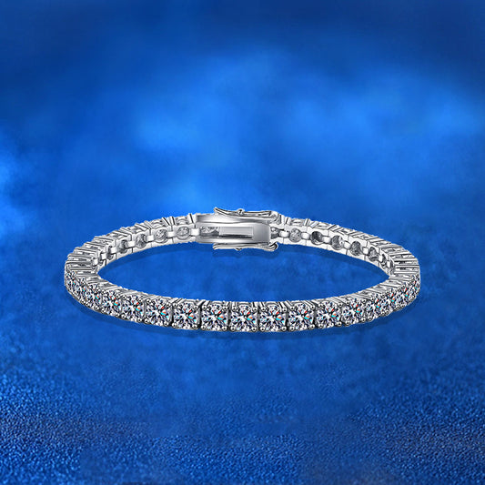 925 Silver Geometric Bracelet with 0.5ct 0.3ct or 0.1ct Moissanite Light Luxury Anniversary Jewelry White Gold Plated