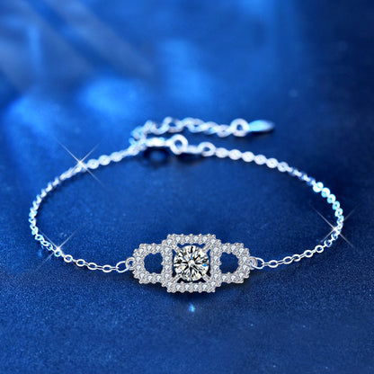 925 Silver Geometric Bracelet with 1ct Moissanite Row Diamonds Unique Employee Gift Jewelry White Gold Plated