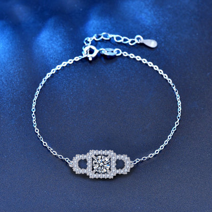 925 Silver Geometric Bracelet with 1ct Moissanite Row Diamonds Unique Employee Gift Jewelry White Gold Plated