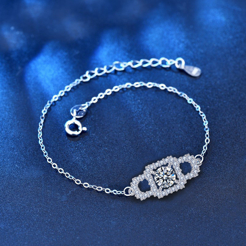 925 Silver Geometric Bracelet with 1ct Moissanite Row Diamonds Unique Employee Gift Jewelry White Gold Plated