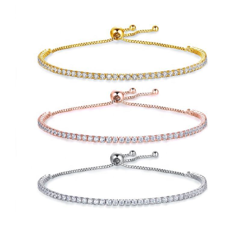 925 Silver Geometric Bracelet with White Gold,Yellow Gold or Rose Gold Plated Zircon Minimalist Jewelry for Women