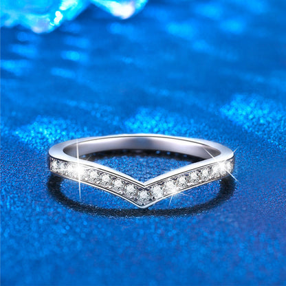 925 Silver Geometric Eternity Band with 0.14ct Moissanite Rhodium Plated Women's Jewelry Size 5-8