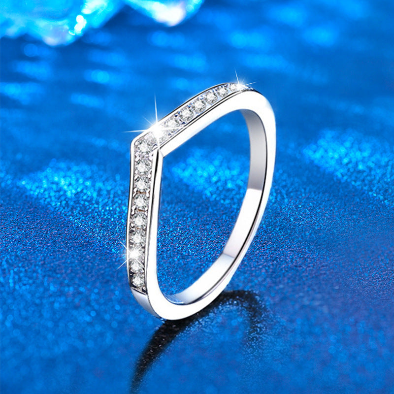 925 Silver Geometric Eternity Band with 0.14ct Moissanite Rhodium Plated Women's Jewelry Size 5-8