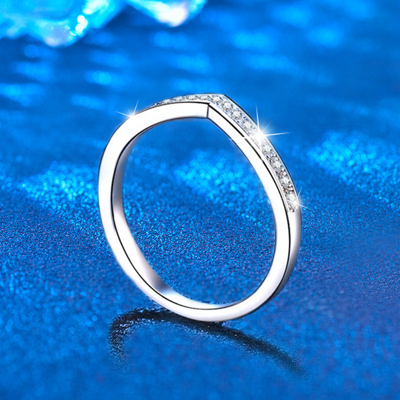 925 Silver Geometric Eternity Band with 0.14ct Moissanite Rhodium Plated Women's Jewelry Size 5-8