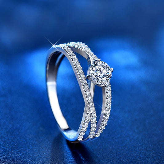 925 Silver Geometric Eternity Band with 0.5ct D Color Moissanite & Hearts & Arrows Zircon Heavy 0.05um Rhodium Plated