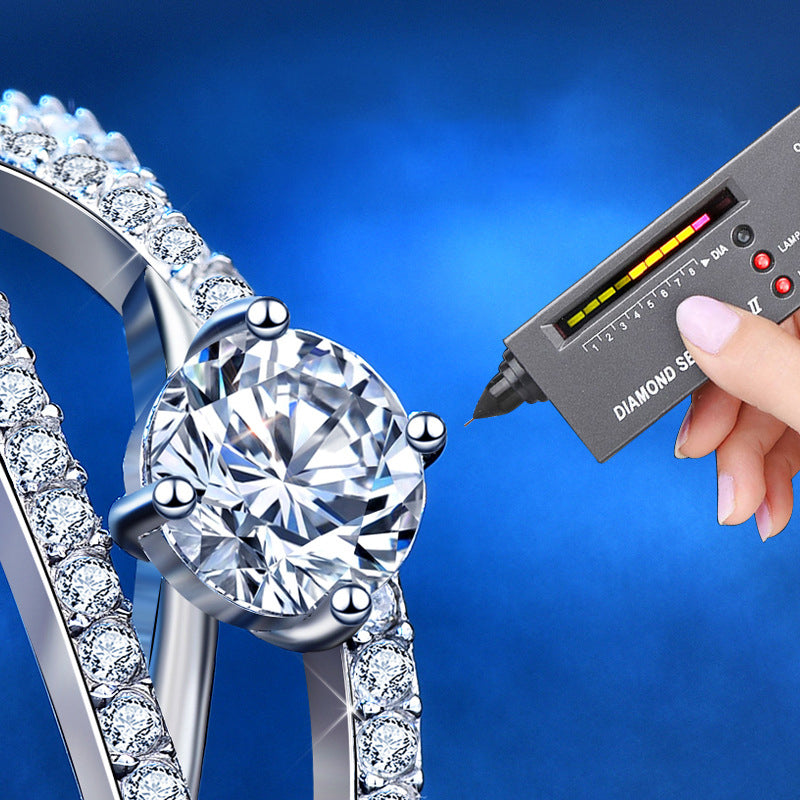 925 Silver Geometric Eternity Band with 0.5ct D Color Moissanite & Hearts & Arrows Zircon Heavy 0.05um Rhodium Plated