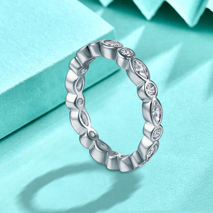925 Silver Geometric Eternity Band with Zircon Stones Rhodium Plated Women's Professional Jewelry Size 5-10