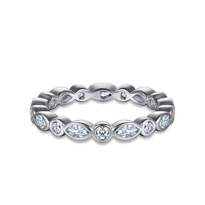 925 Silver Geometric Eternity Band with Zircon Stones Rhodium Plated Women's Professional Jewelry Size 5-10