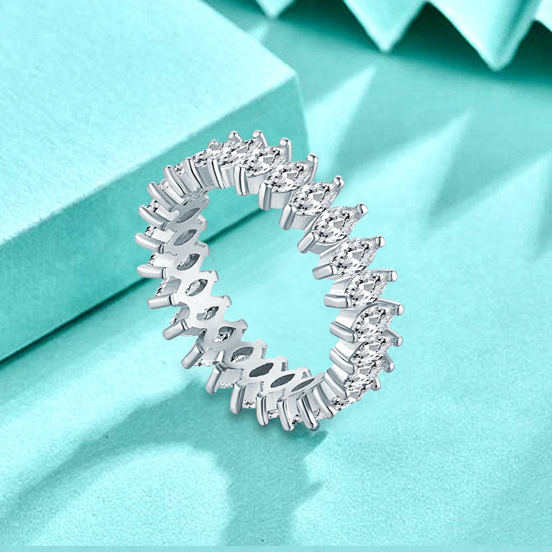 925 Silver Geometric Eternity Band with Zircon Stones Rhodium Plated Women's Ring Size 5-9