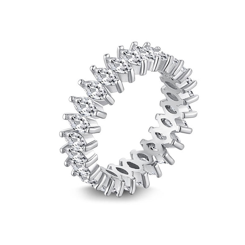 925 Silver Geometric Eternity Band with Zircon Stones Rhodium Plated Women's Ring Size 5-9