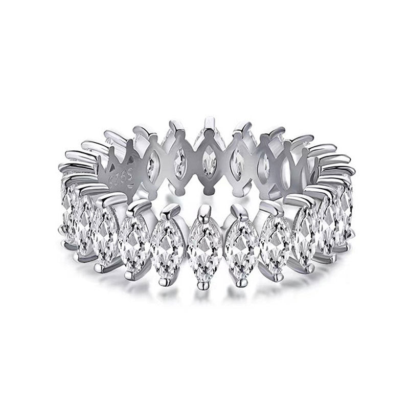 925 Silver Geometric Eternity Band with Zircon Stones Rhodium Plated Women's Ring Size 5-9