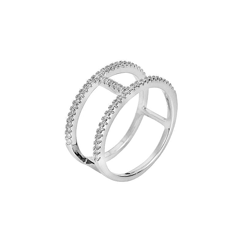 925 Silver Geometric Micro-Paved Ring with White Gold and Yellow Zircon Minimalist Jewelry for Women Size 6-7