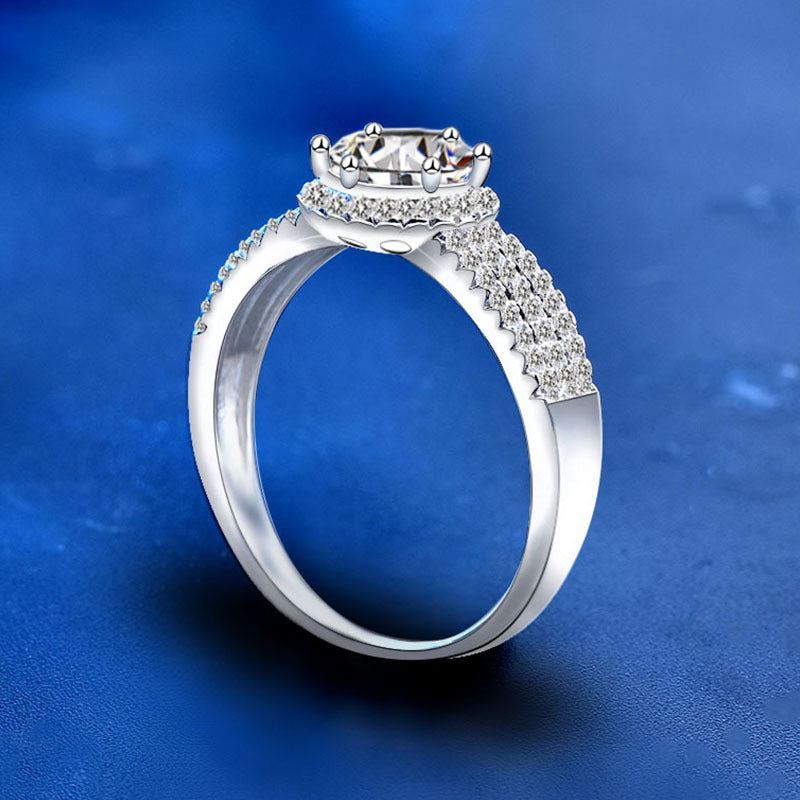 925 Silver Geometric Moissanite Ring 1ct/3ct Round Cut Rhodium Plated Women's Luxury Jewelry US Size 5-8