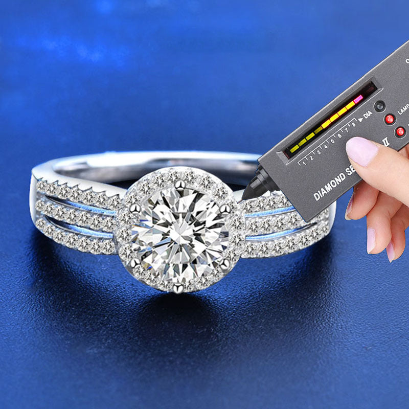 925 Silver Geometric Moissanite Ring 1ct/3ct Round Cut Rhodium Plated Women's Luxury Jewelry US Size 5-8