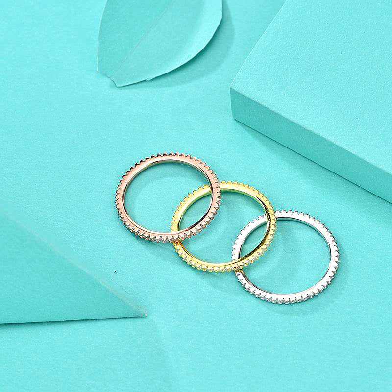 925 Silver Geometric Ring with Zircon Micro-Pavé in White Gold/Yellow Gold/Rose Gold Plating Unisex Minimalist Jewelry Size 5-9