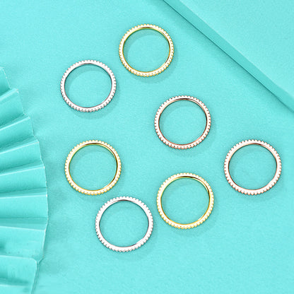 925 Silver Geometric Ring with Zircon Micro-Pavé in White Gold/Yellow Gold/Rose Gold Plating Unisex Minimalist Jewelry Size 5-9