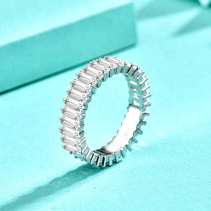 925 Silver Geometric Ring with Zircon Square & Circle Design Rhodium Plated Women's Jewelry Size 6-8