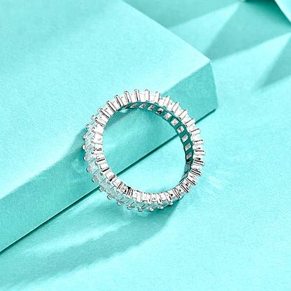 925 Silver Geometric Ring with Zircon Square & Circle Design Rhodium Plated Women's Jewelry Size 6-8