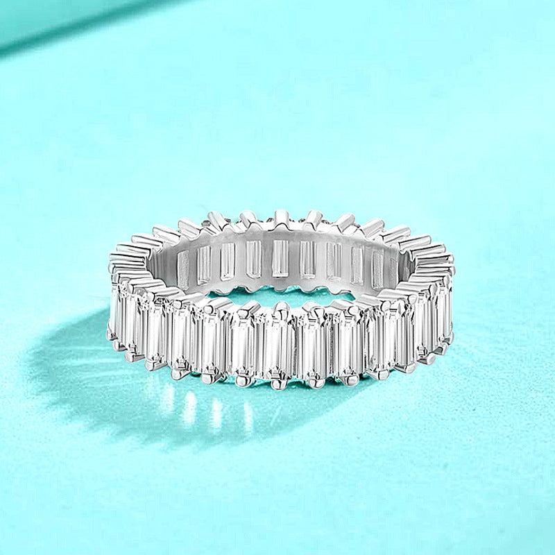 925 Silver Geometric Ring with Zircon Square & Circle Design Rhodium Plated Women's Jewelry Size 6-8