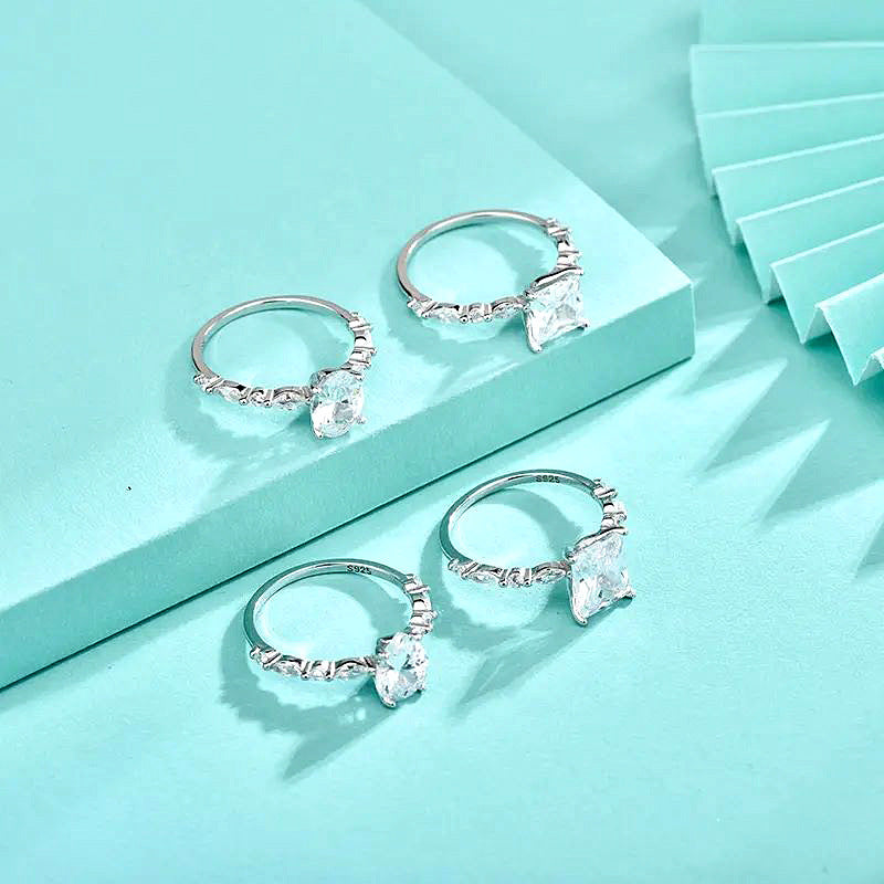 925 Silver Geometric Square Cut Zircon Ring White/Yellow Gold Plated Minimalist Women's Jewelry Size 6-7