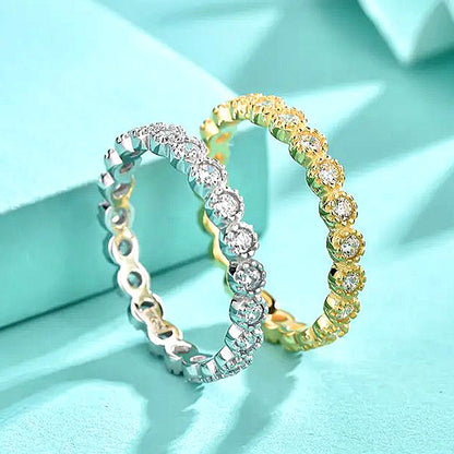 925 Silver Geometric Zircon Ring White/Yellow Gold Plated Women's Minimalist Jewelry Size 6-9