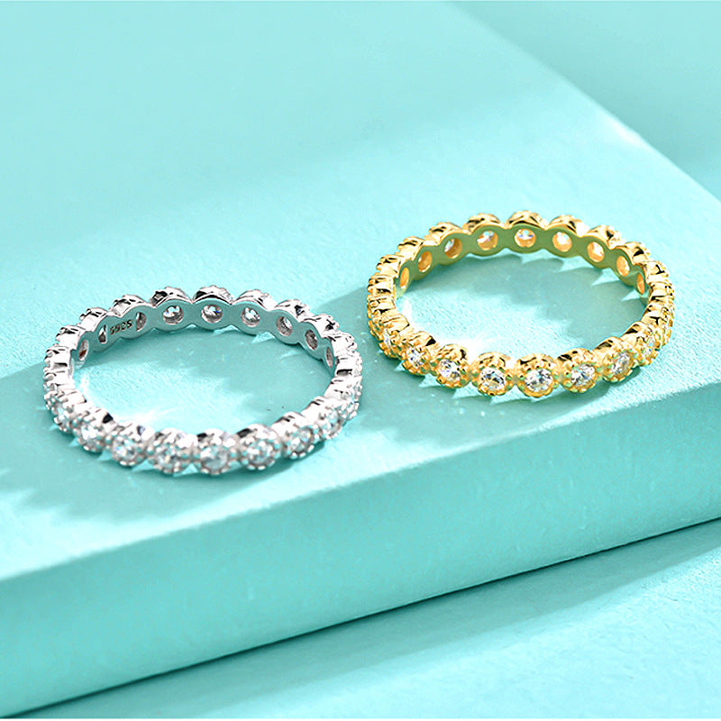 925 Silver Geometric Zircon Ring White/Yellow Gold Plated Women's Minimalist Jewelry Size 6-9