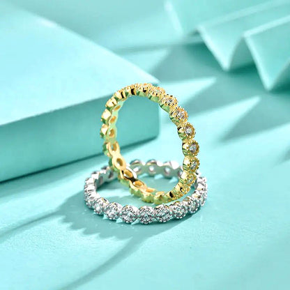 925 Silver Geometric Zircon Ring White/Yellow Gold Plated Women's Minimalist Jewelry Size 6-9