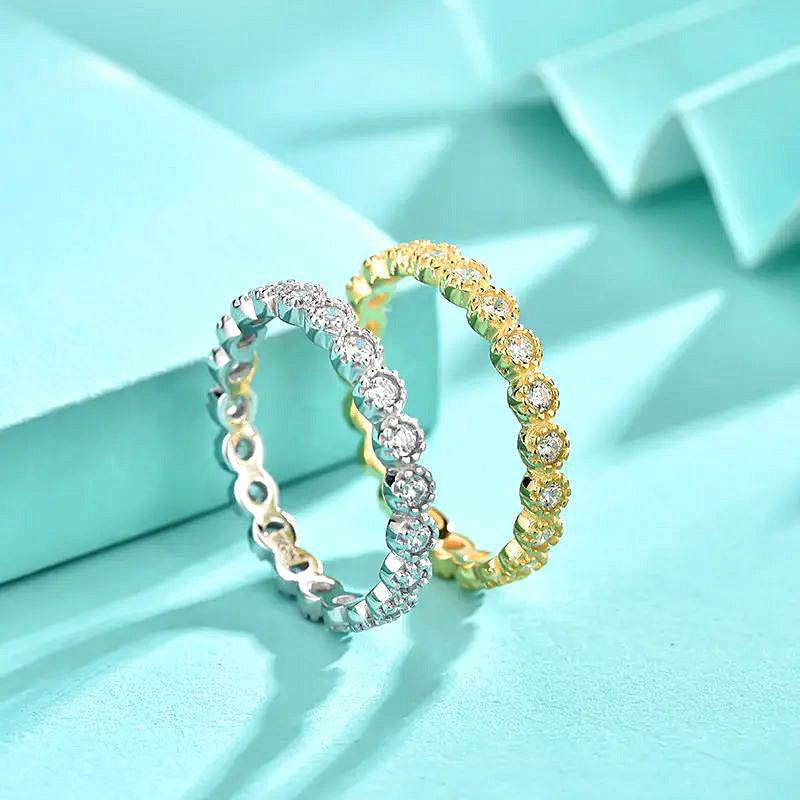 925 Silver Geometric Zircon Ring White/Yellow Gold Plated Women's Minimalist Jewelry Size 6-9