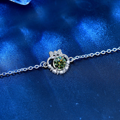 925 Silver Heart Bow Bracelet with 0.5ct Green or White Moissanite Sweet Employee Gift Jewelry