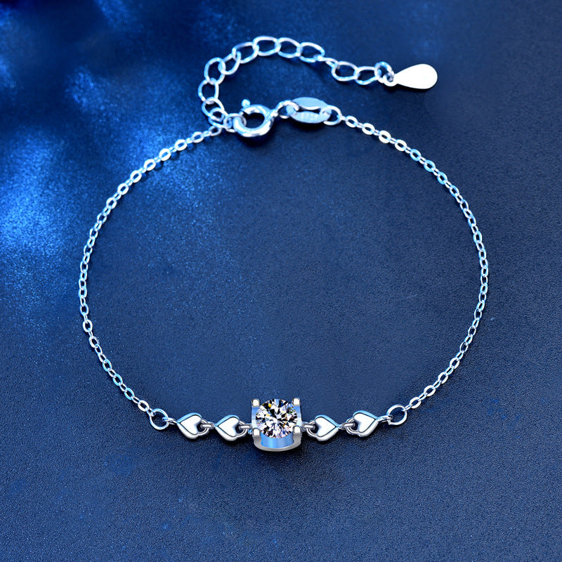 925 Silver Heart Bull Head Bracelet with 0.5ct Moissanite Multi Occasion Gift Jewelry White Gold Plated