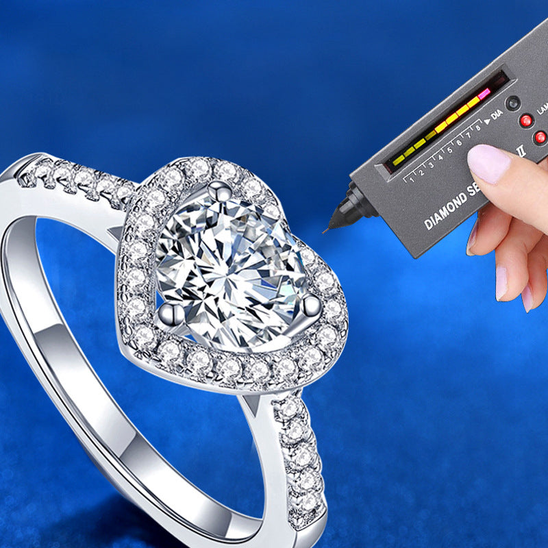 925 Silver Heart Shaped Ring with 1ct Moissanite Korean Style Sweet Women's Jewelry Size 6-9