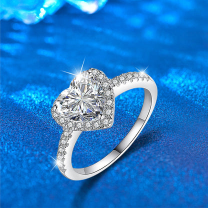 925 Silver Heart Shaped Ring with 7x7mm Moissanite Rhodium Plated Women's Luxury Jewelry Size 5-10