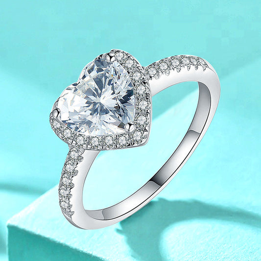 925 Silver Heart Shaped Zircon Ring Urban Street Style Women's Jewelry Size 5-10