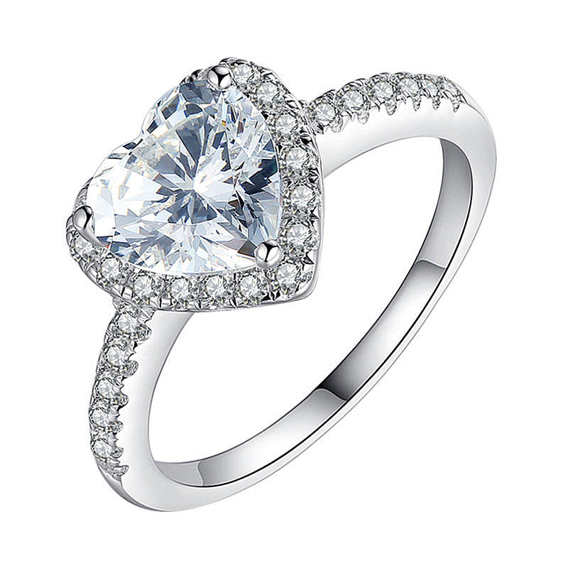 925 Silver Heart Shaped Zircon Ring Urban Street Style Women's Jewelry Size 5-10