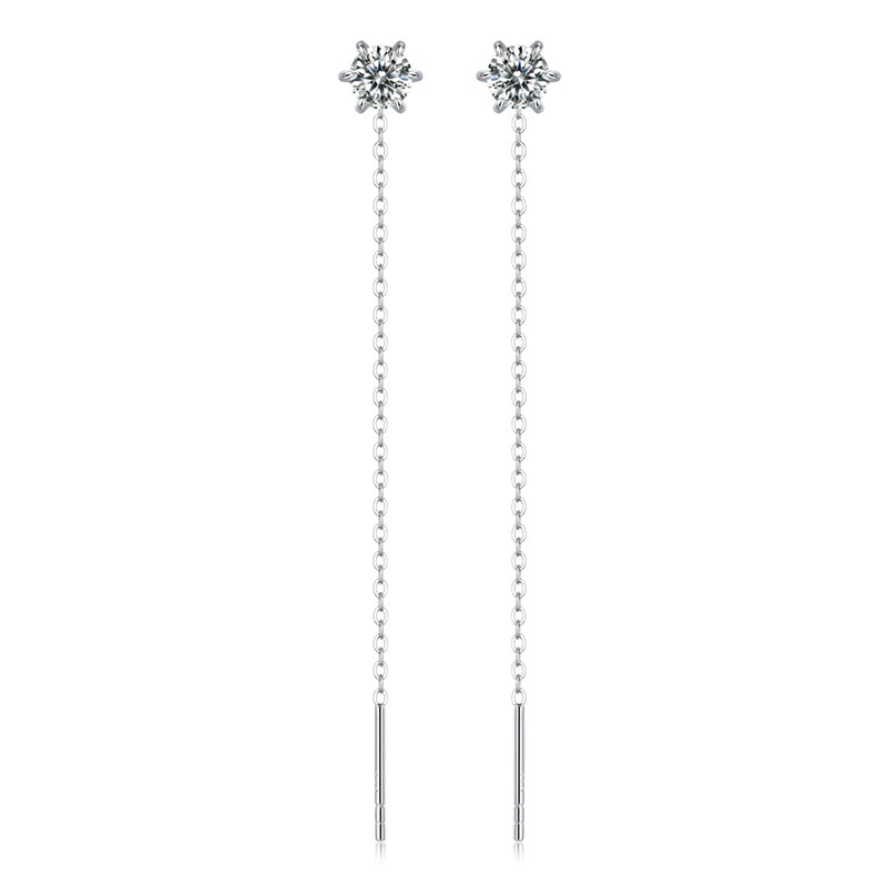 925 Silver Hexagon Moissanite Ear Threader Earrings