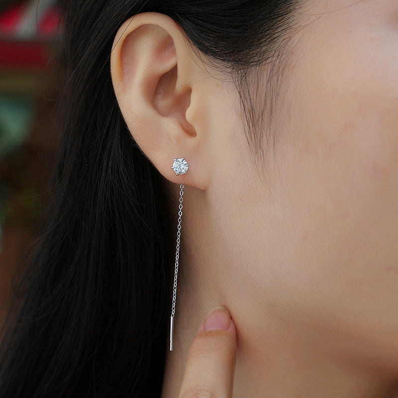 925 Silver Hexagon Moissanite Ear Threader Earrings