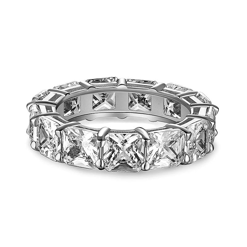 925 Silver Hip Hop Square Ring with White Zircon Geometric Statement Jewelry for Women Size 6-8